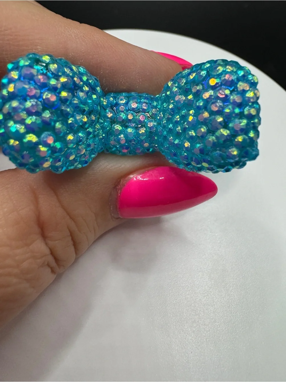 Hand Blinged Aqua Balloon Dog Bag Charm Keychain Resin Rhibestones